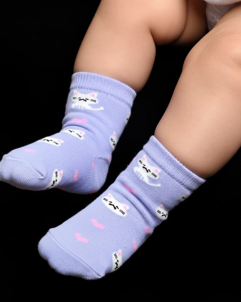 Cute Purple Kitty Ankle Socks for Kids