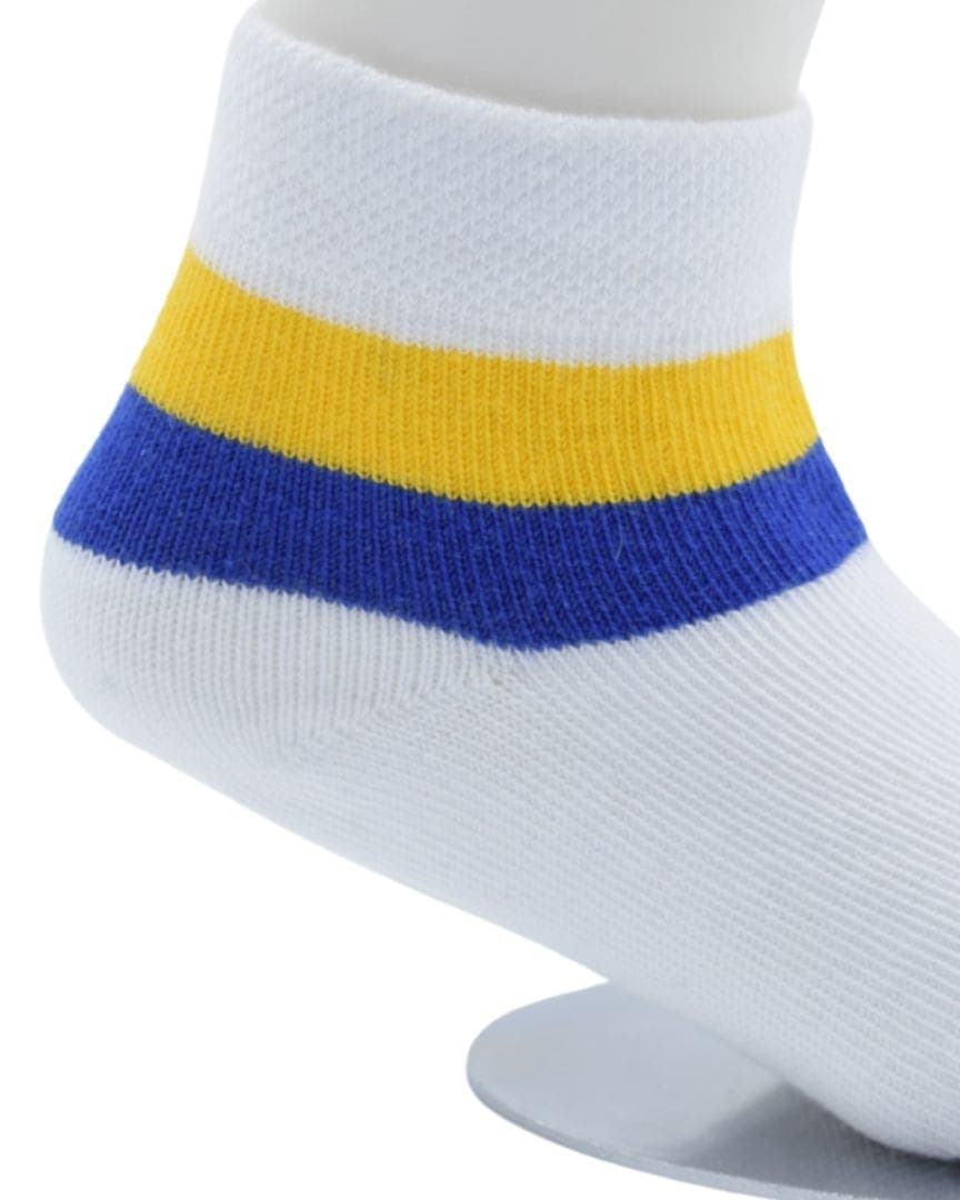 Classic White Ankle Socks with Yellow & Blue Stripes