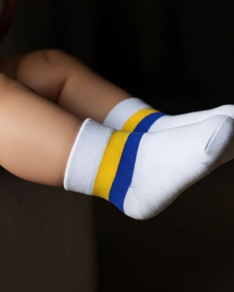 Classic White Ankle Socks with Yellow & Blue Stripes
