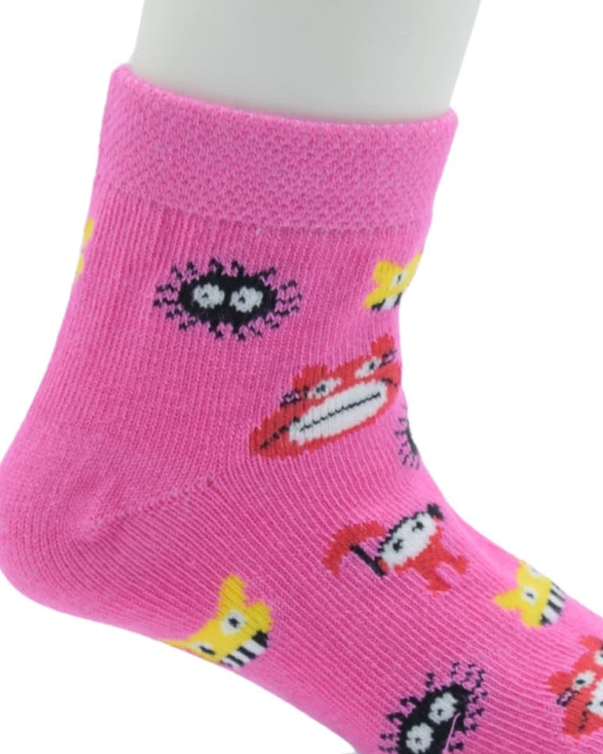 Bright Pink Cartoon Baby Crew Socks – Fun Character Print hover