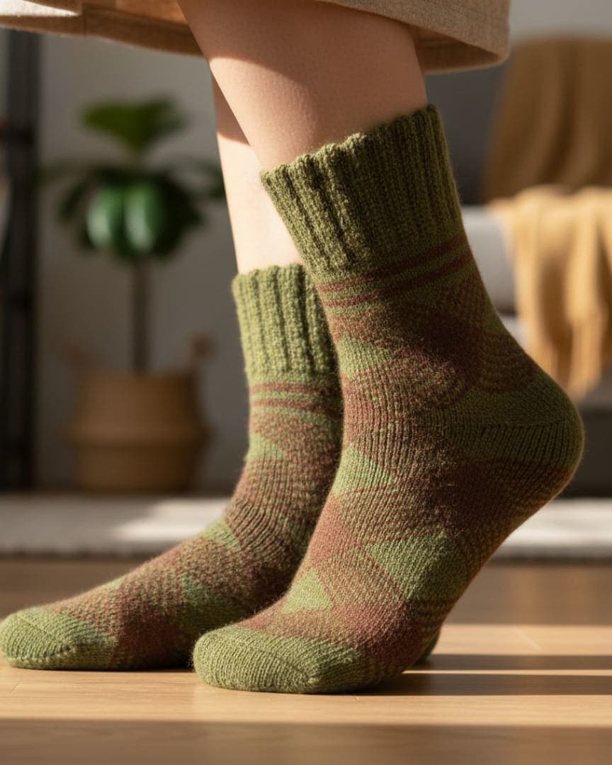 Olive Green & Brown Winter Socks | Soft Knit Warm Socks
