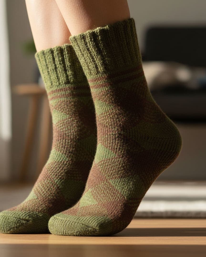 Olive Green & Brown Winter Socks | Soft Knit Warm Socks hover