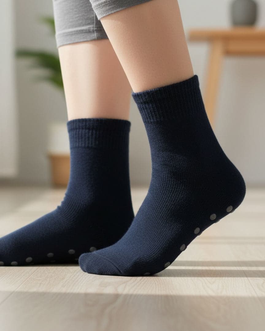 Navy Blue Anti-Slip Socks | Soft Cotton Grip Socks for Home, Yoga & Daily Wear