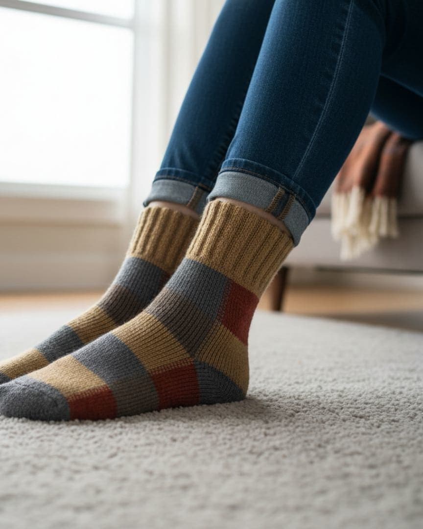Multicolor Block Pattern Woolen Winter Socks | Soft Knit Warm Socks