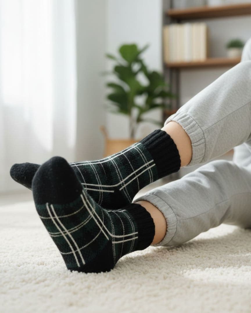 Green Checkered Woolen Winter Socks | Soft Knit Thermal Socks hover