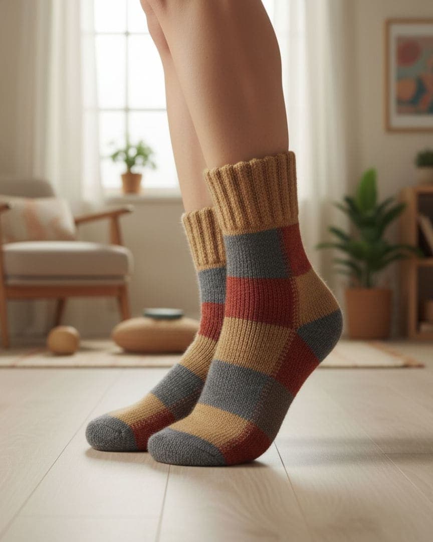 Multicolor Block Pattern Woolen Winter Socks | Soft Knit Warm Socks hover