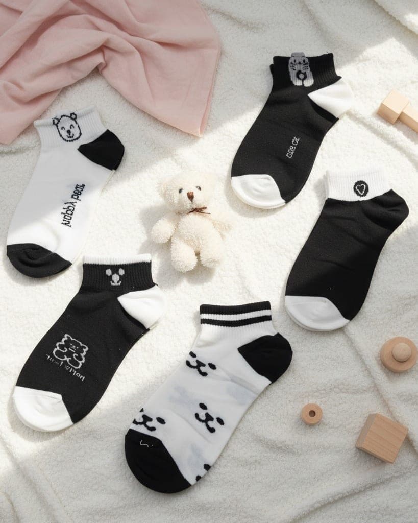 Women Cotton Ankle Socks Pack of 5 Soft Breathable Cute Design Comfort Fit