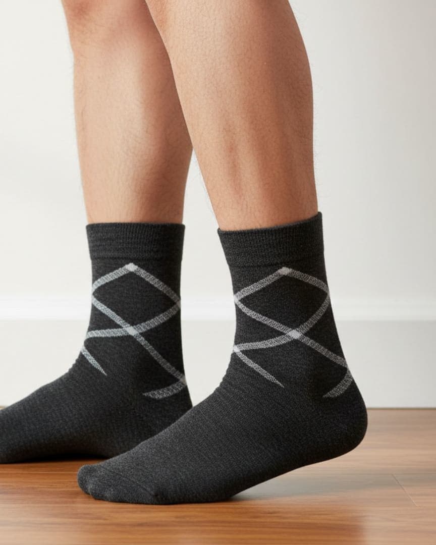 Black Cotton Ankle-Length Socks with Minimal Line Design | Casual Wear