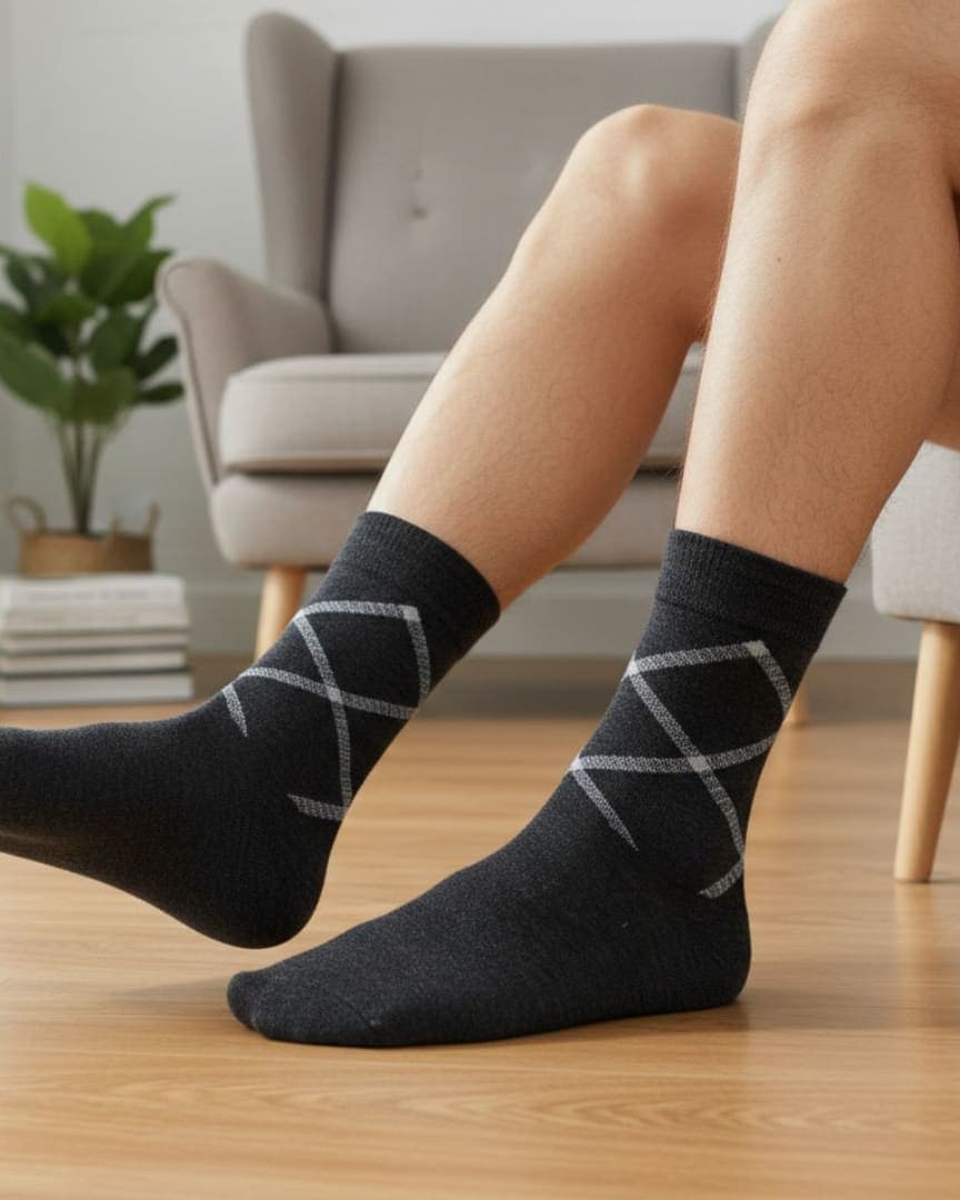 Black Cotton Ankle-Length Socks with Minimal Line Design | Casual Wear hover