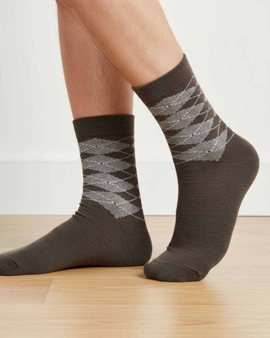 Brown Cotton Ankle-Length Socks with Textured Pattern | Casual Wear