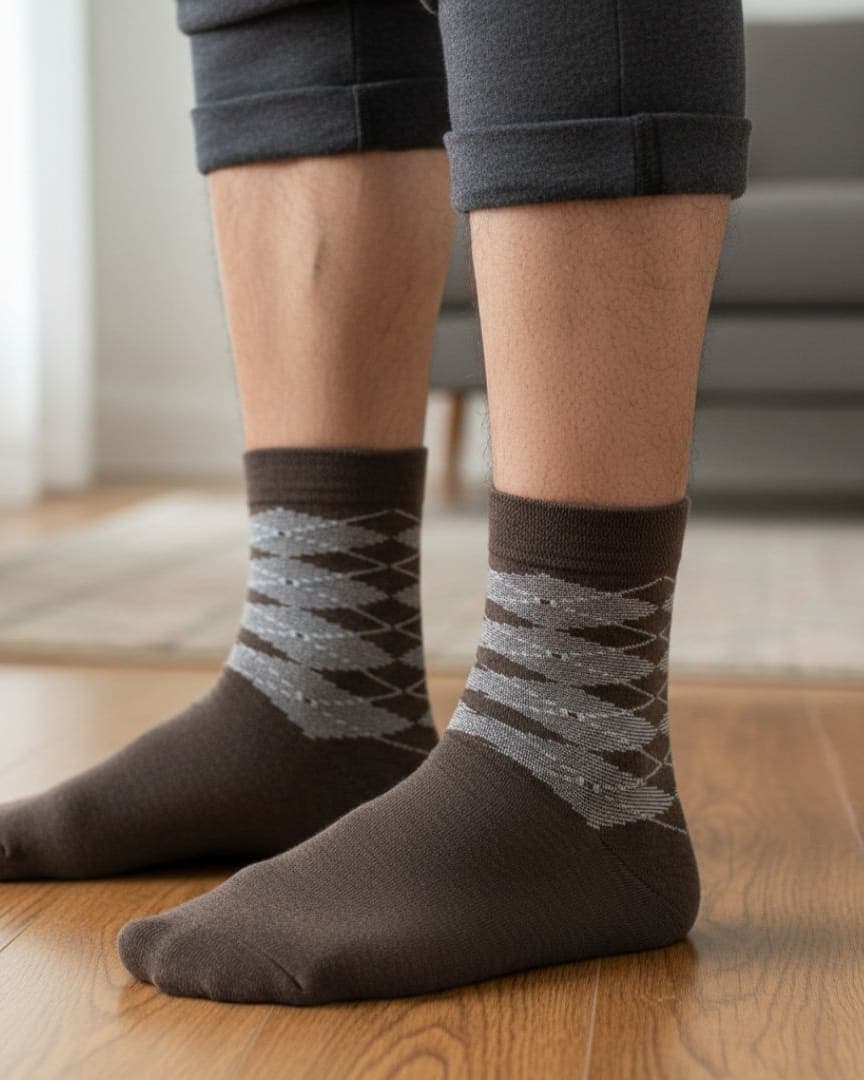 Brown Cotton Ankle-Length Socks with Textured Pattern | Casual Wear hover