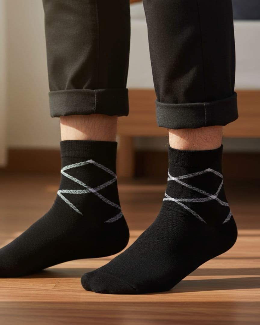 Men Cotton Ankle Socks (Pack of 5) Soft Stretchable & Criss-Cross Pattern