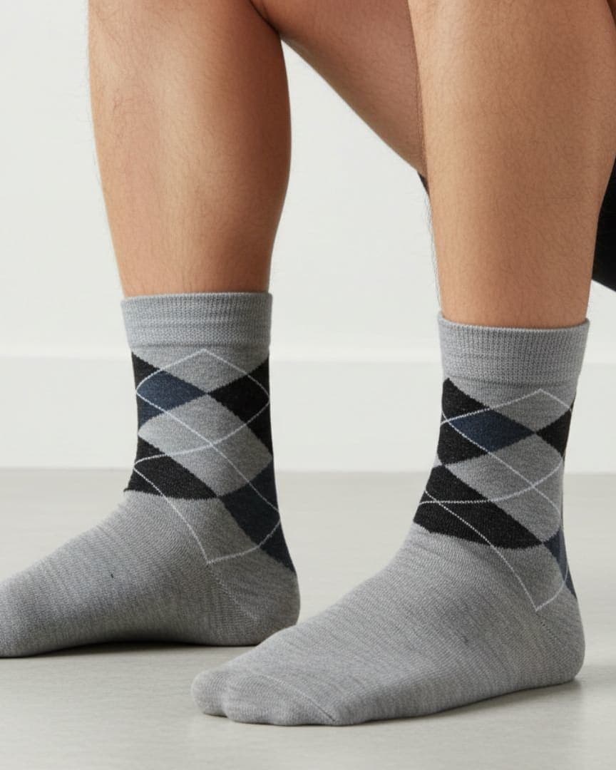 Men Cotton Ankle Socks (Pack of 5) Argyle Design Soft Breathable Comfortable Everyday Wear