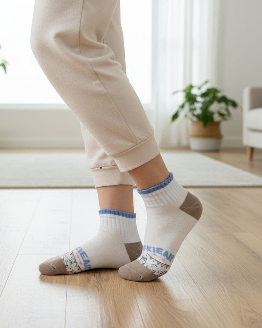 White Cotton Ankle Socks with Design Detail Comfortable and Secure Fit