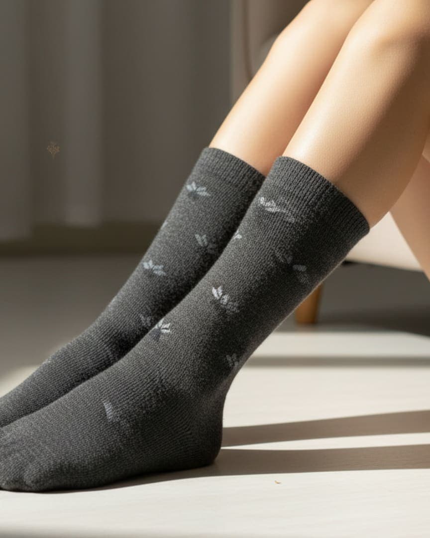 Charcoal Grey Woolen Five-Toe Socks | Crew-Length Soft Knit Socks hover