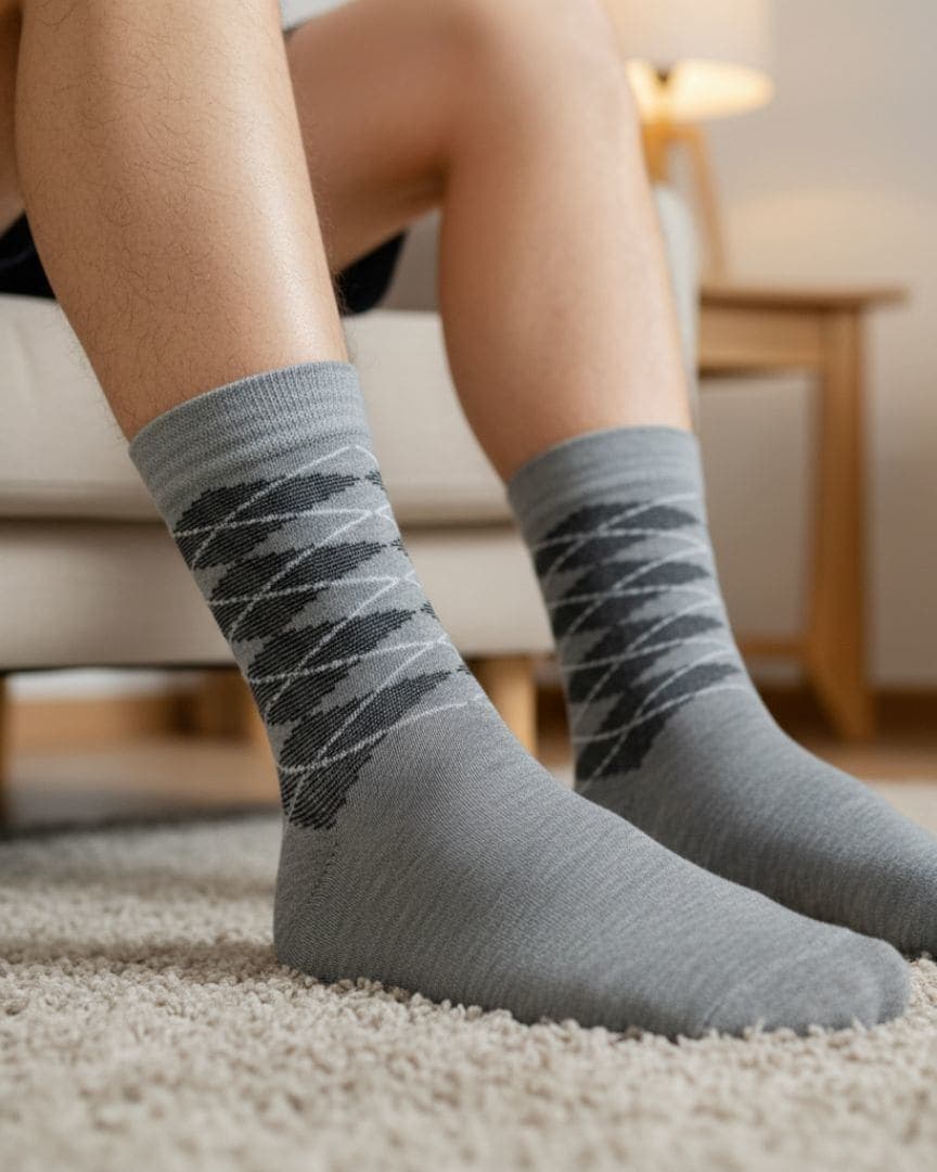 Grey Cotton Ankle-Length Socks with Textured Pattern | Casual Wear