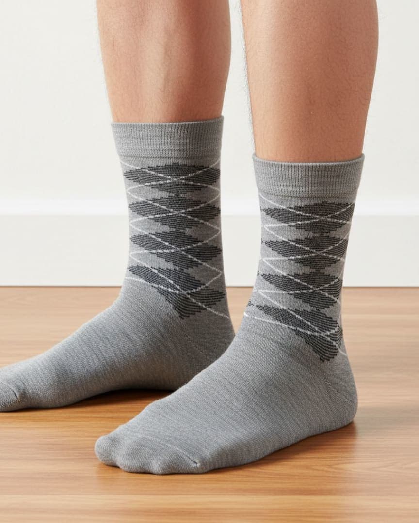 Grey Cotton Ankle-Length Socks with Textured Pattern | Casual Wear hover