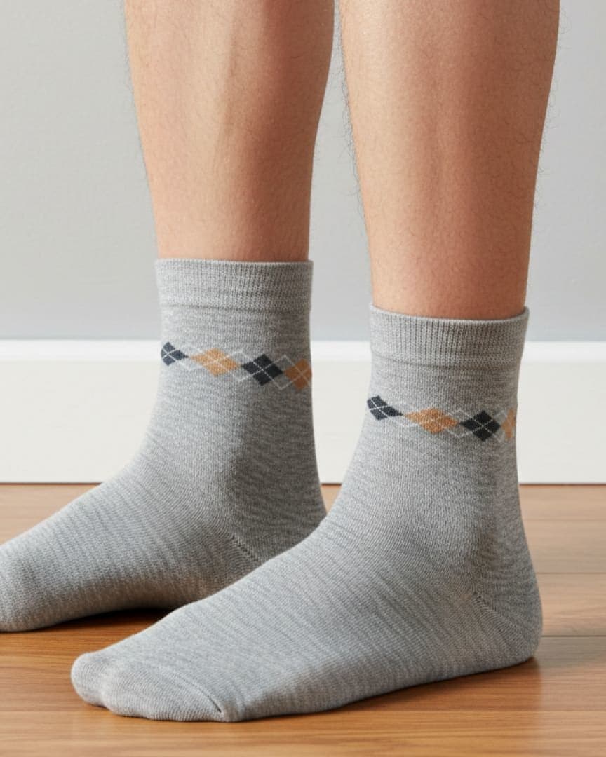 Men's Grey Cotton Ankle Socks Soft Breathable Comfort Fit
