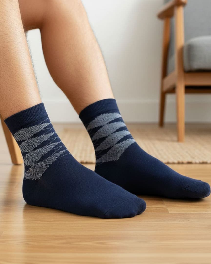 Navy Blue Cotton Ankle-Length Socks with Textured Pattern | Casual Wear hover