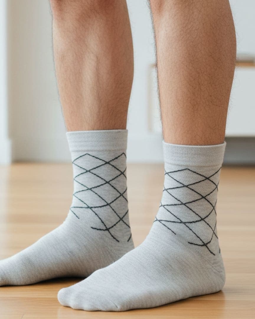 Light Grey Cotton Ankle-Length Socks with Minimal Line Pattern