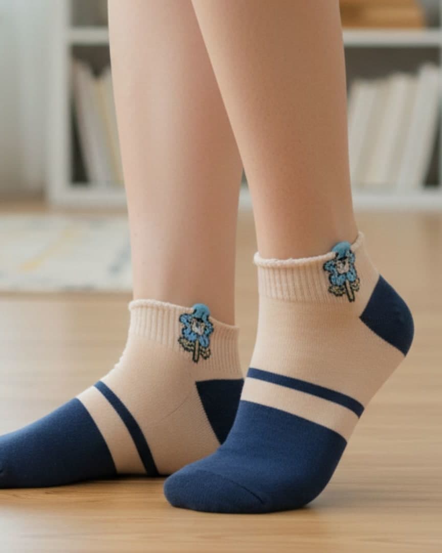 Women Cotton Ankle Socks Pack of 5 Soft Breathable Cute Design Daily Wear hover