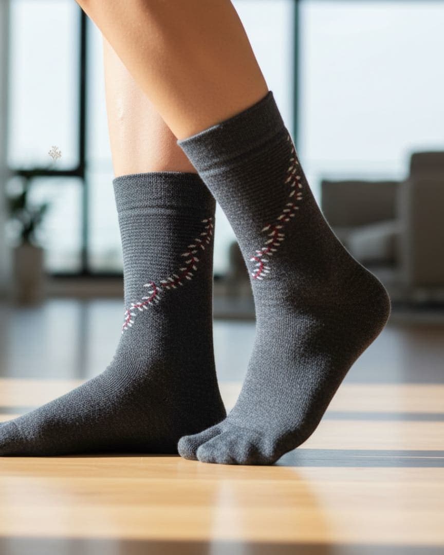 Charcoal Grey Woolen Thumb-Toe Socks with Subtle Stitch Pattern | Crew Length Soft Knit hover