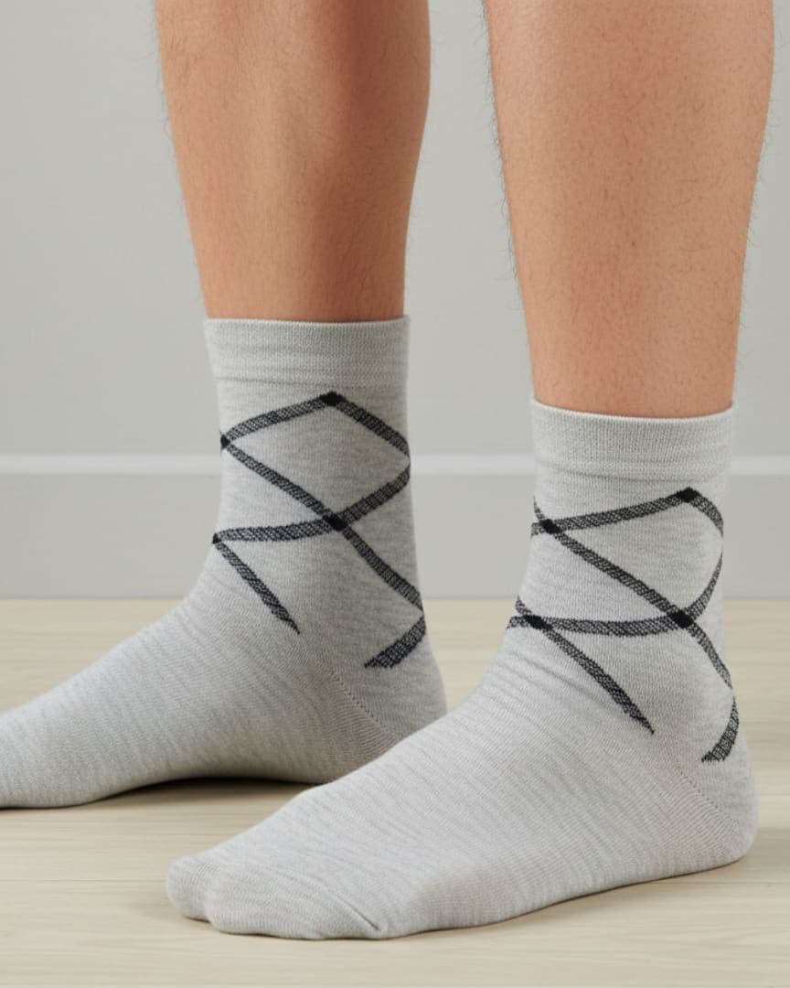 Light Grey Cotton Ankle-Length Socks with Minimal Line Pattern | Casual Wear hover