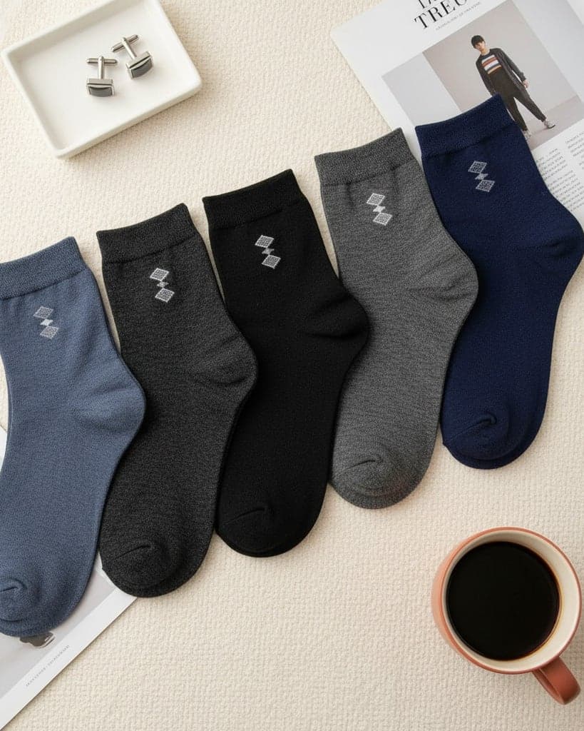 Men Cotton Crew Socks (Pack of 5) Soft Breathable Comfort Fit Multicolor