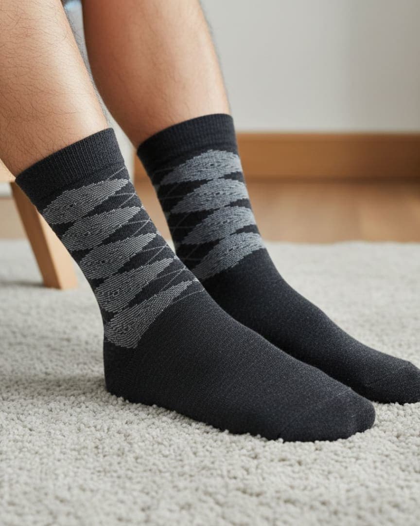 Dark Grey Cotton Ankle-Length Socks with Pattern | Casual Wear hover