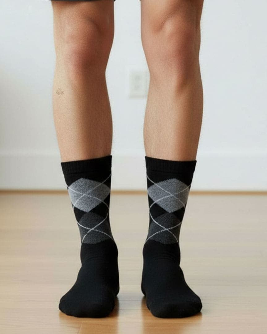 Black Woolen Winter Socks with Diamond Pattern | Crew Length hover