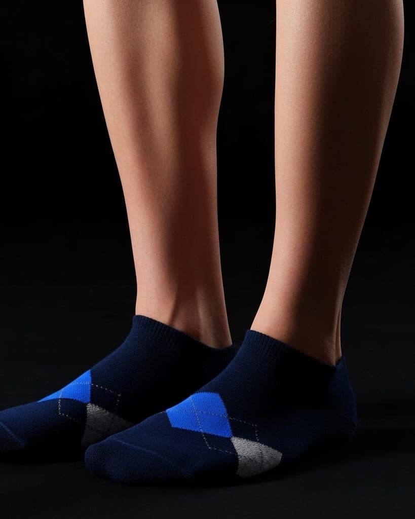 Men’s Low-Cut Ankle Socks – Navy Blue with Argyle Pattern hover
