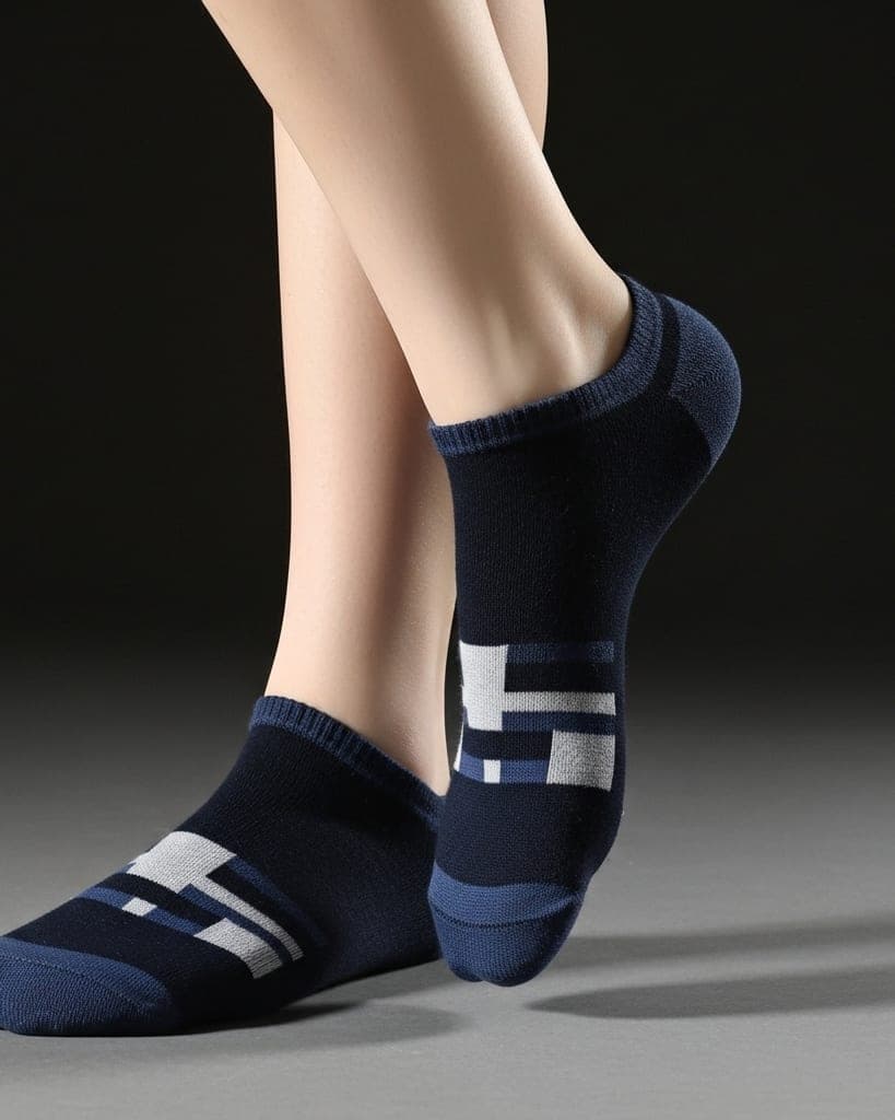 Men’s Low-Cut Casual Ankle Socks – Black & Grey Geometric Pattern