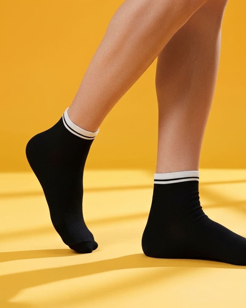 Classic Black Ankle Socks with White Trim hover