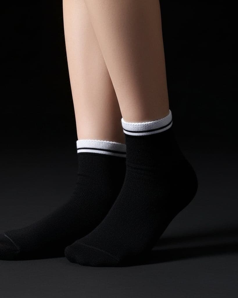 Classic Black Ankle Socks with White Trim