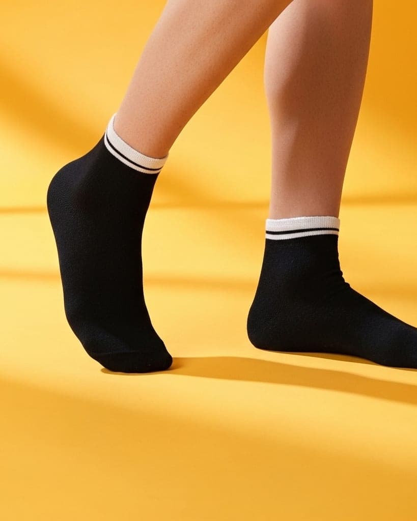 Classic Black Ankle Socks with White Trim