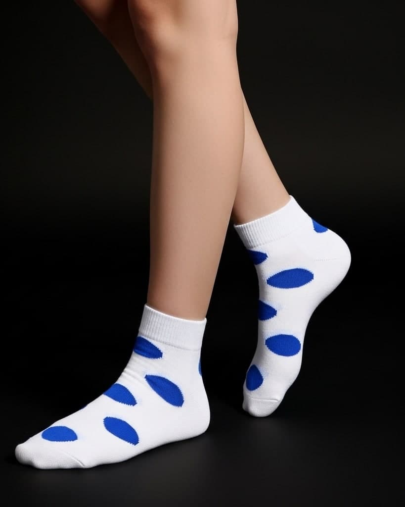 White Ankle Socks with Blue Polka Dots – Fun and Comfy Everyday Style hover