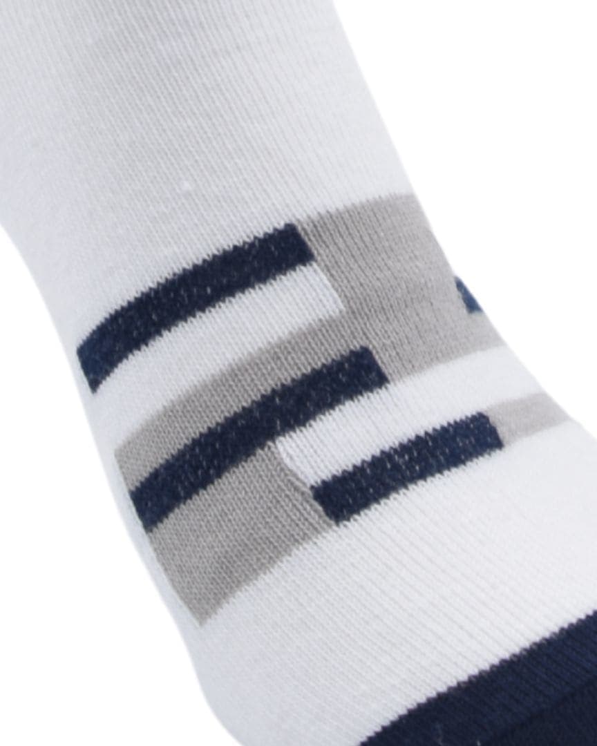 White Sporty Low-Cut Socks with Navy & Grey Stripes – Everyday Comfort
