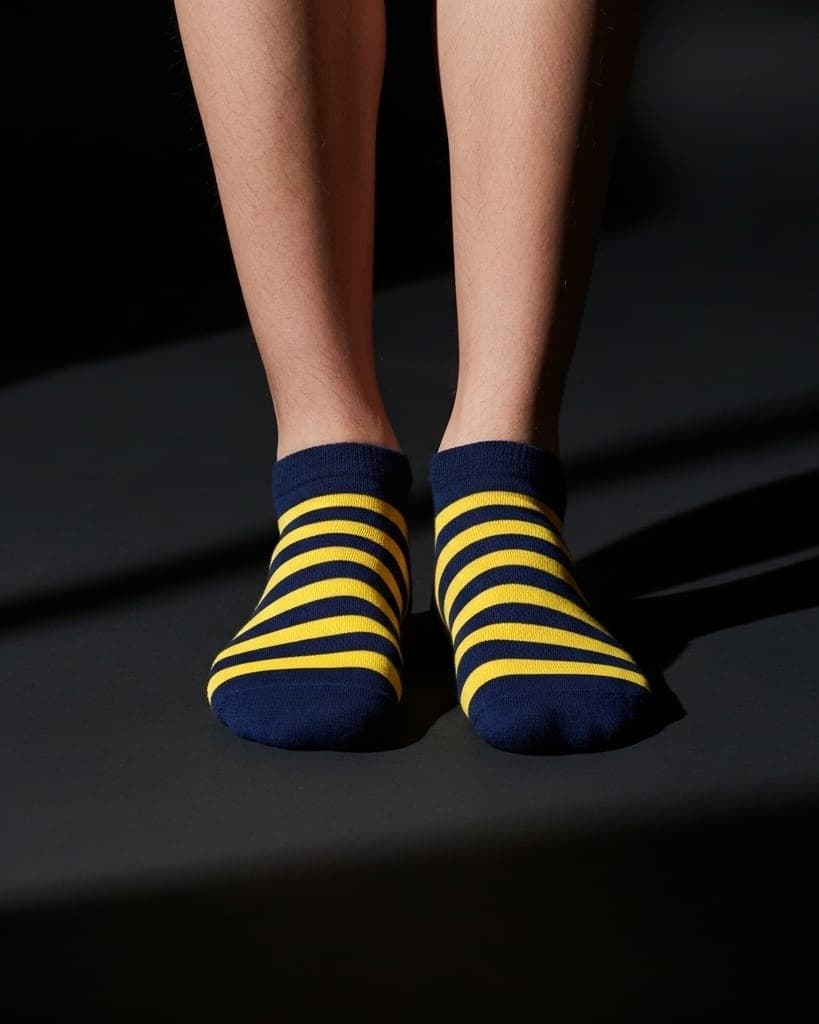 Men’s Striped Ankle Socks – Navy Blue & Yellow hover
