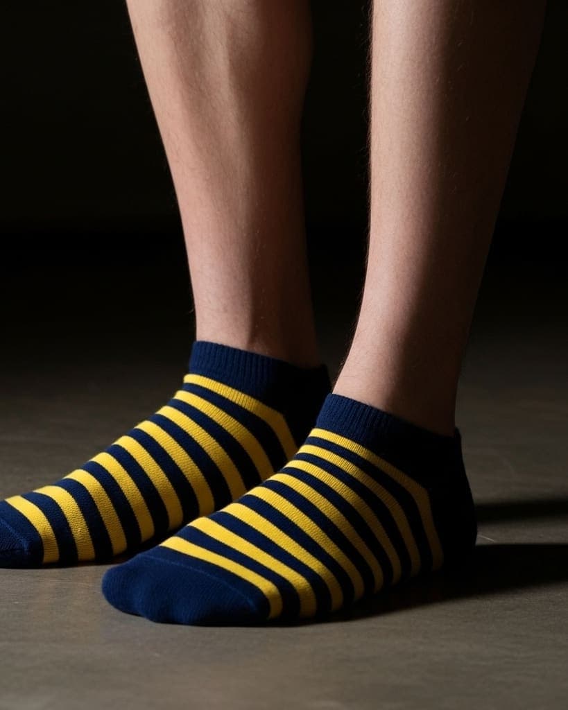 Men’s Striped Ankle Socks – Navy Blue & Yellow
