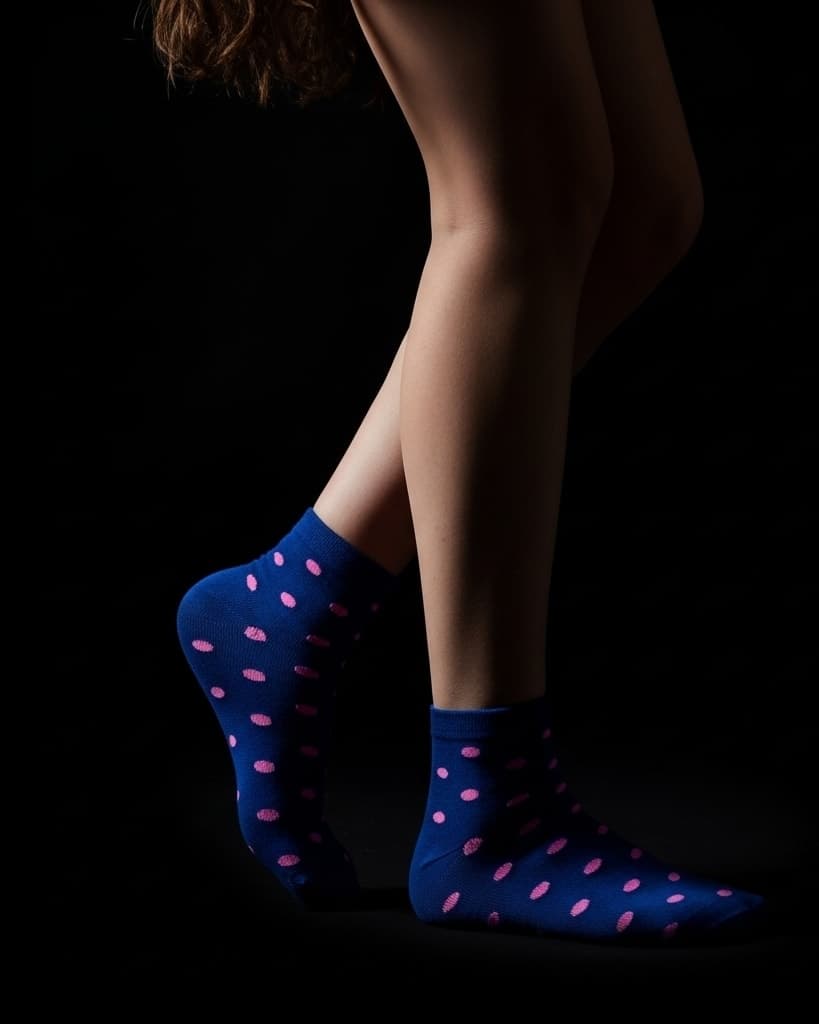 Navy Blue Ankle Socks with Pink Polka Dots – Soft & Stylish Everyday Comfort