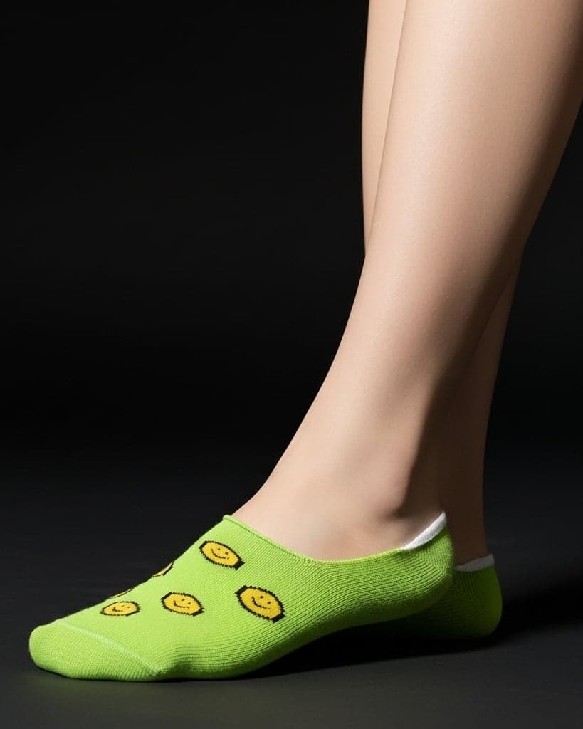 Green No-Show Socks with Smiley Face Design – Fun & Comfortable Everyday Wear hover
