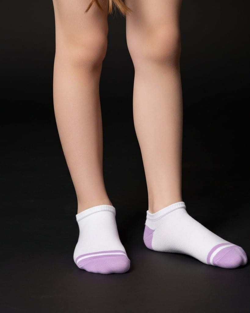 White & Lavender Ankle Socks with Striped Design – Soft Everyday Comfort hover