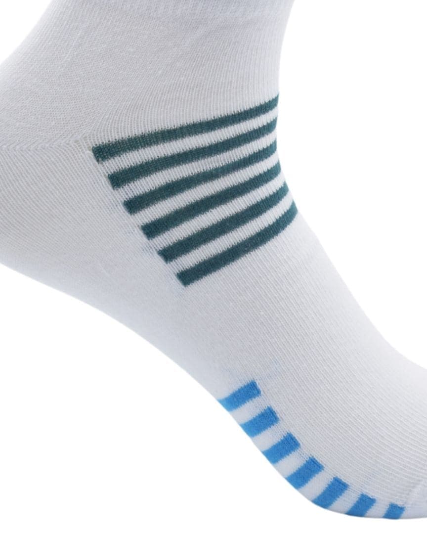 Men’s Ankle Socks – White with Blue & Green Stripes
