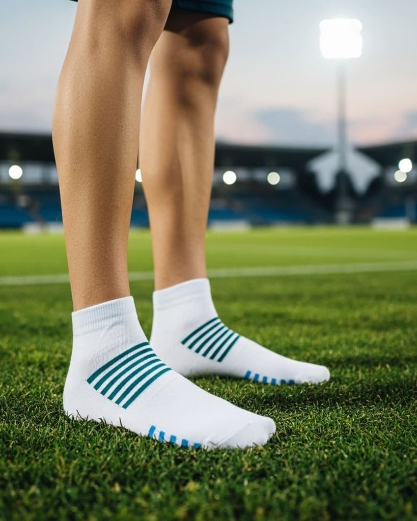 Men’s Ankle Socks – White with Blue & Green Stripes hover