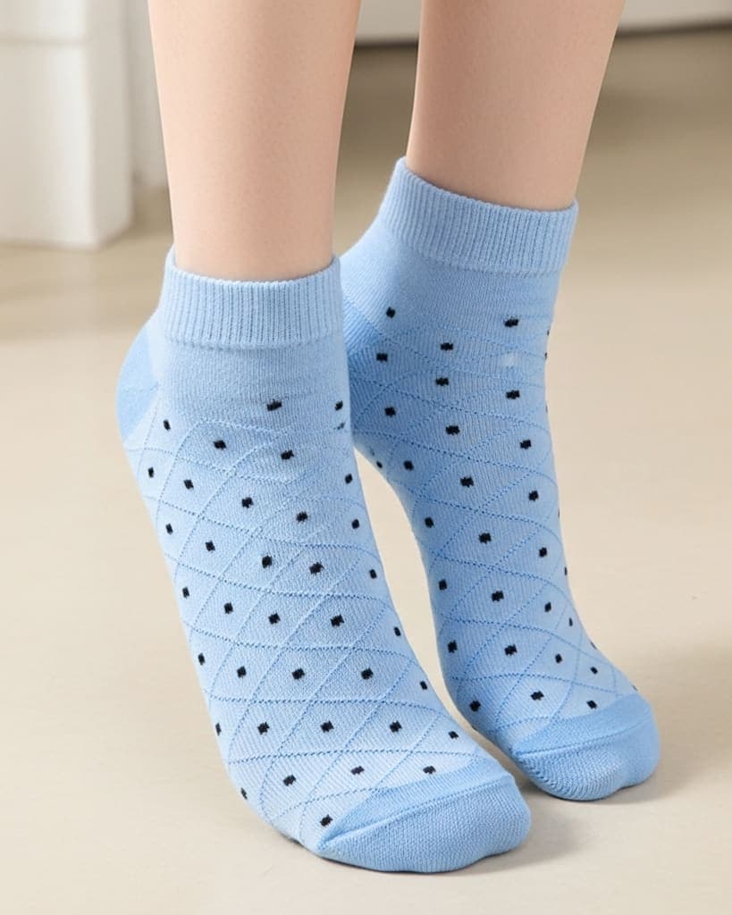 Light Blue Ankle Socks with Mini Dot Pattern – Soft & Breathable Everyday Comfort