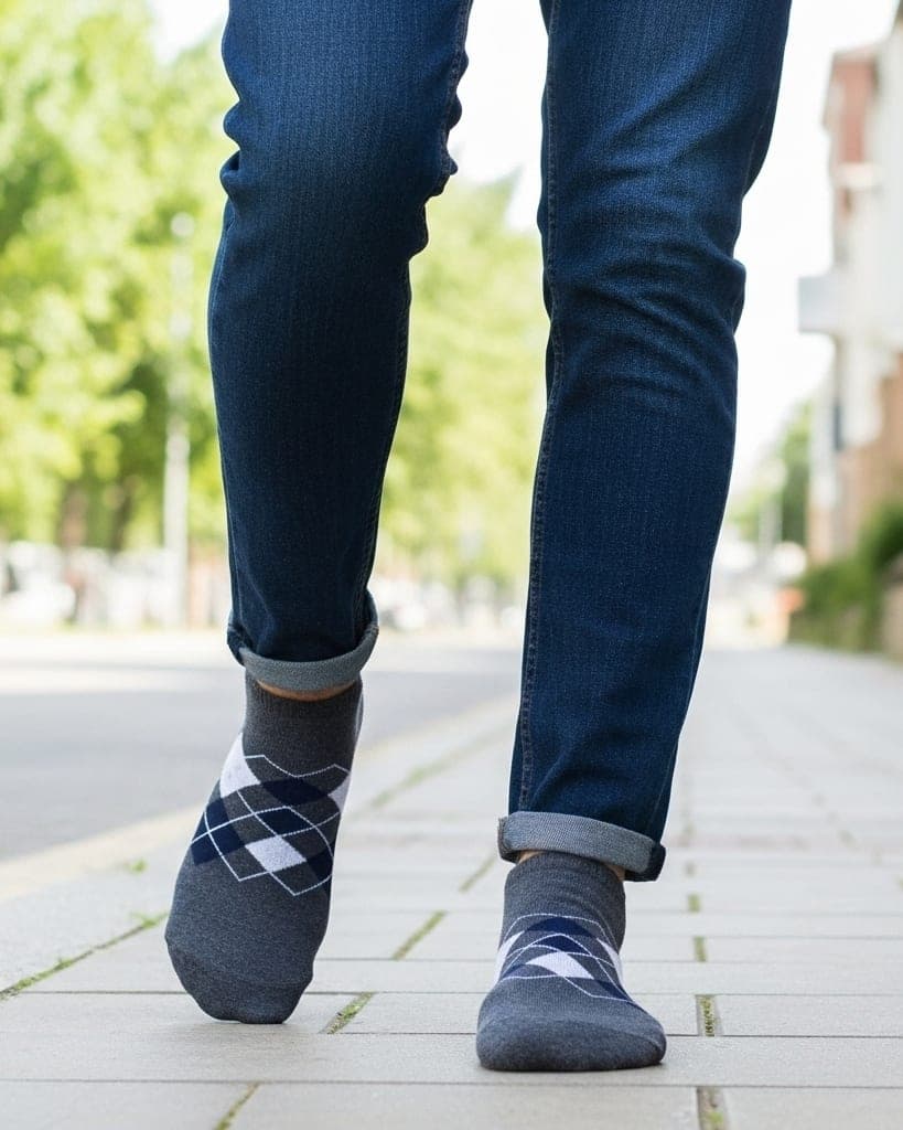 Grey Argyle Low-Cut Socks – Classic Style with Everyday Comfort hover