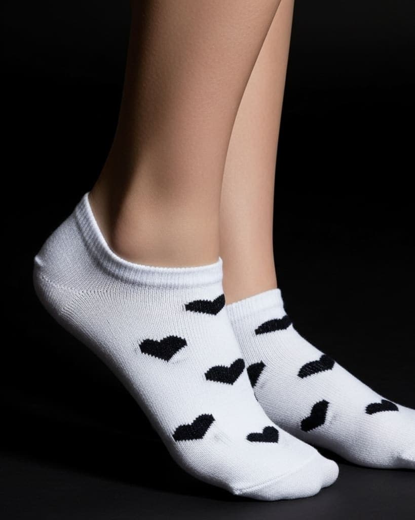 White Ankle Socks with Black Heart Print – Cute, Comfy & Stylish hover