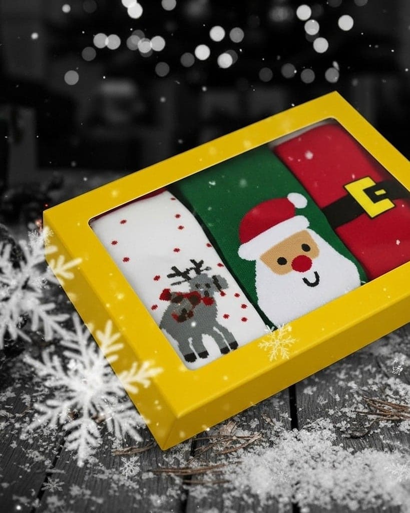 Kids Christmas Socks Gift Box – 3 Pairs Festive Holiday Collection