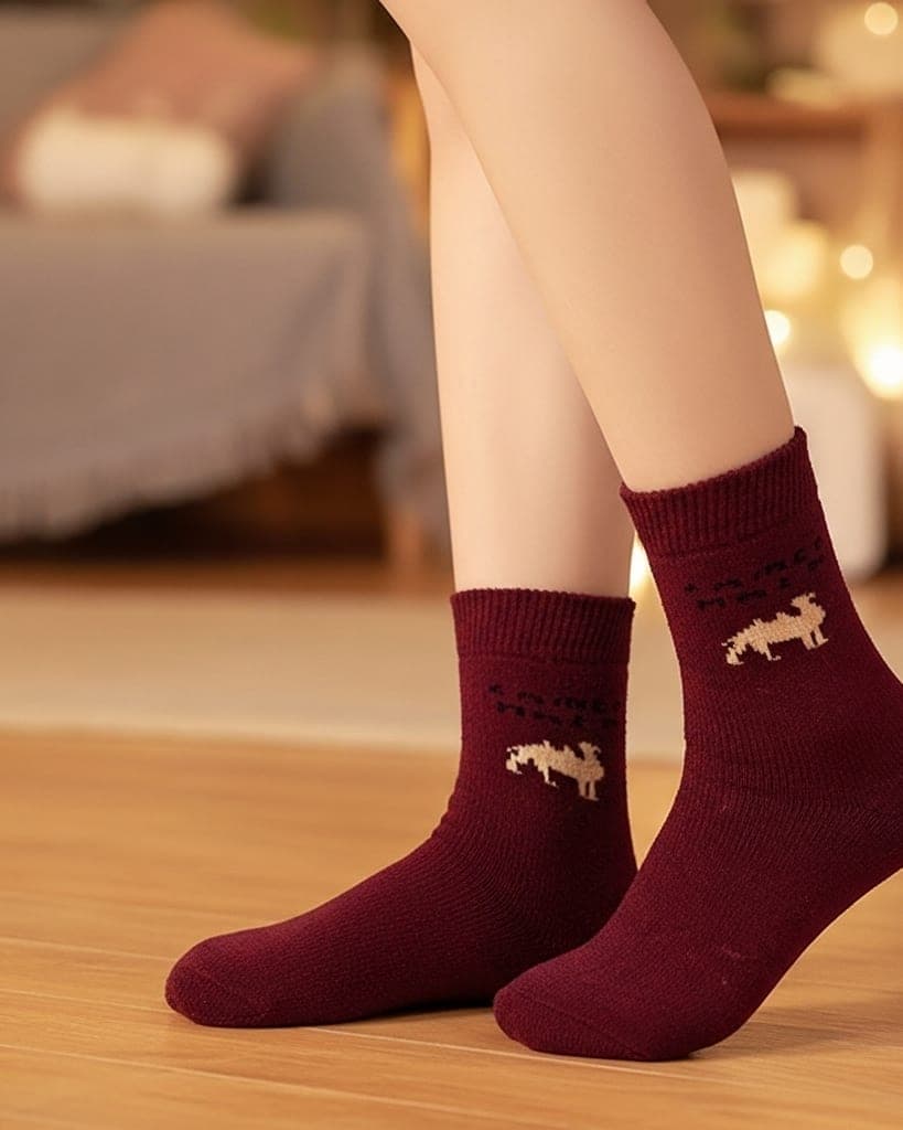 Camel Hair Wool Winter Socks – Ultra Warm & Soft Thermal Socks (Maroon)