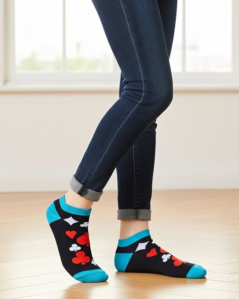Black Playing Card Print Ankle Socks – Stylish & Comfortable